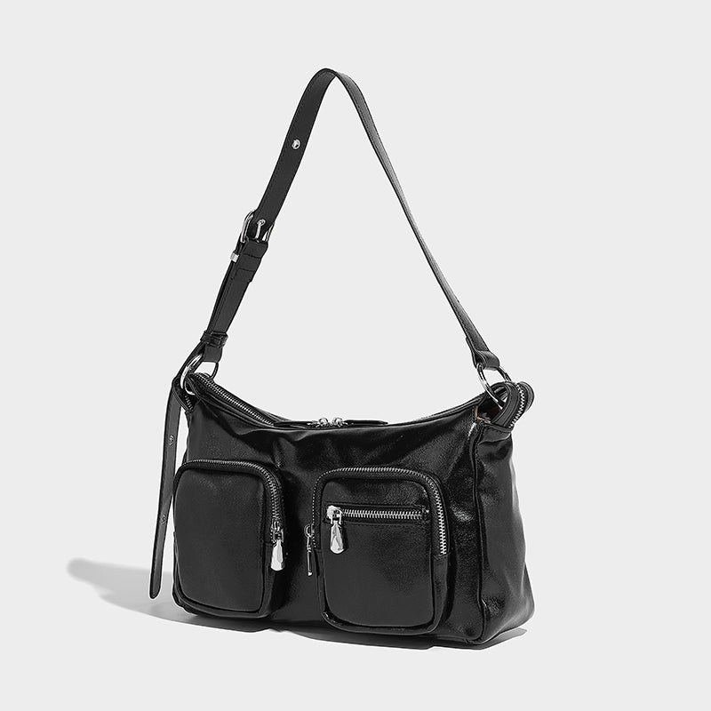 Black color lady shoulder bag with adjustable strap