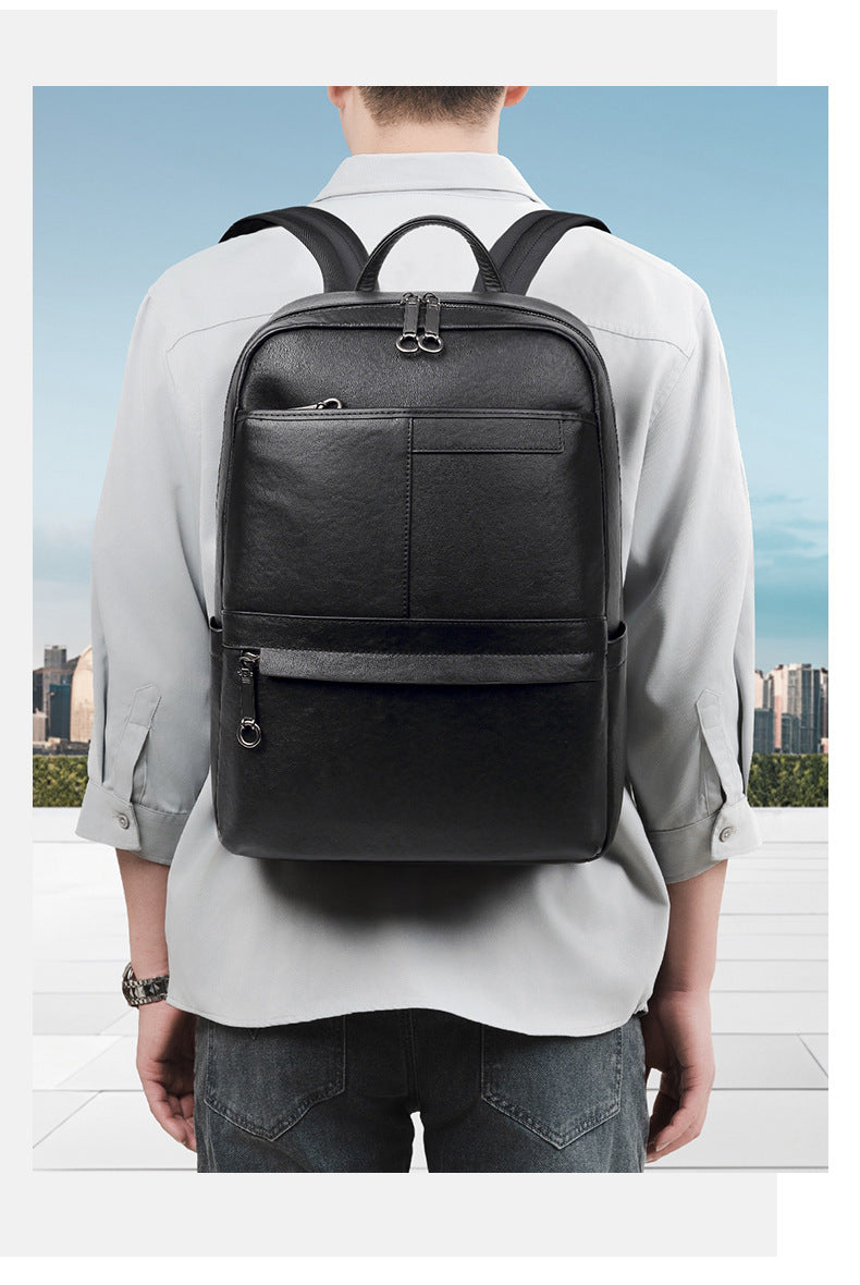 Genuine leather backpack with laptop pocket