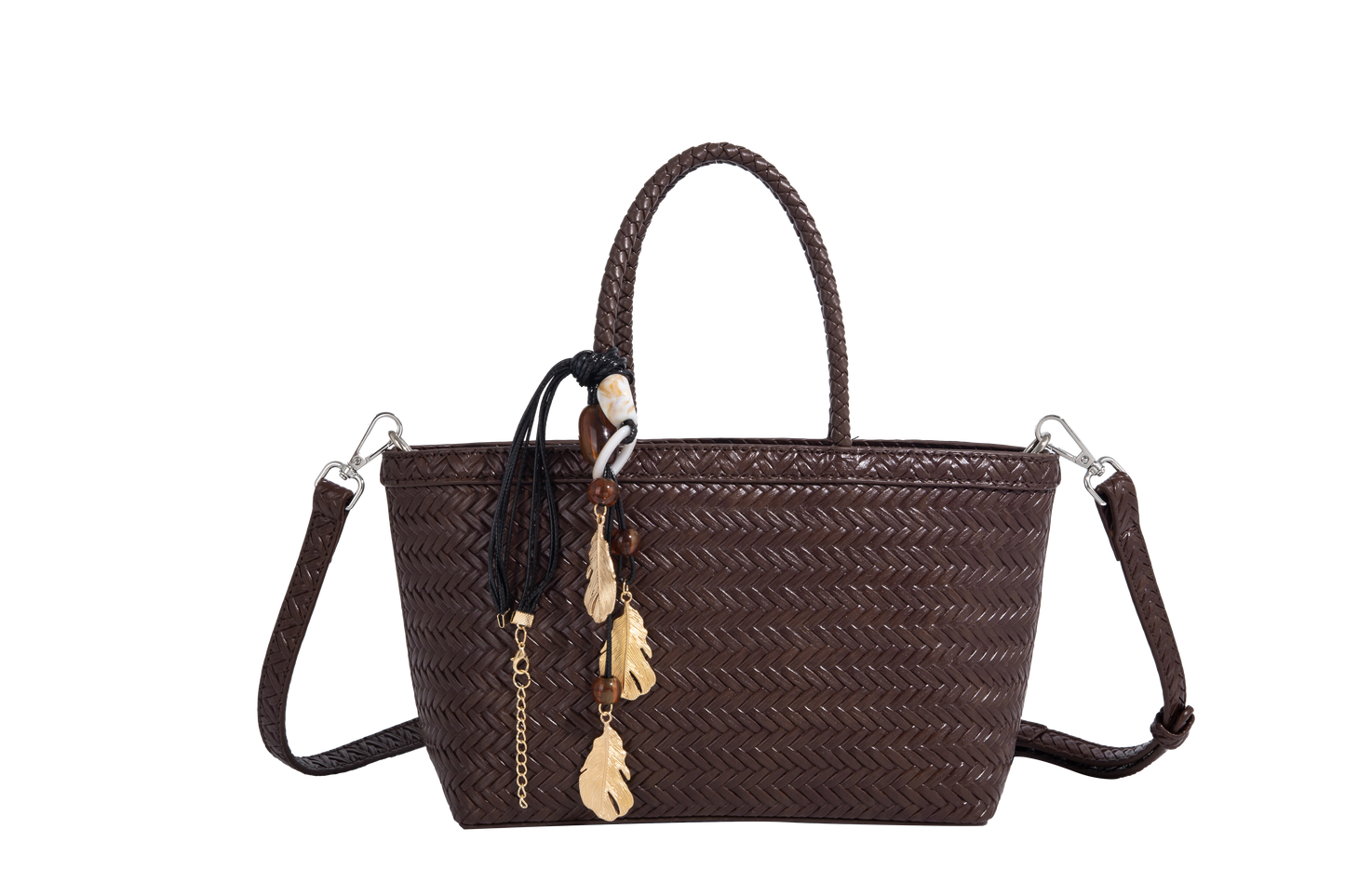 Women woven bucket bag with small removable pouch