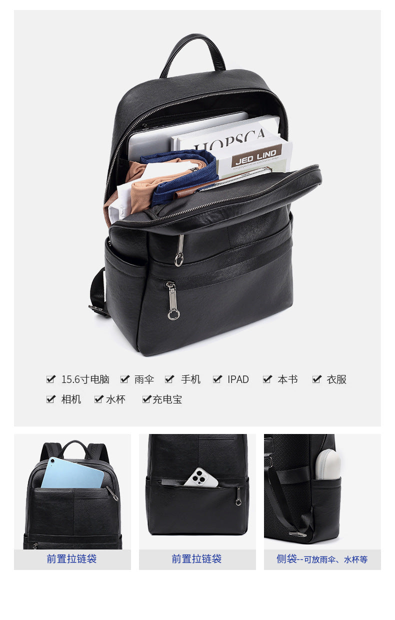 Genuine leather backpack with laptop pocket