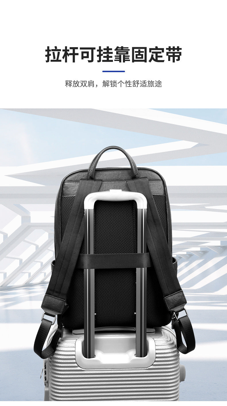 Genuine leather backpack with laptop pocket
