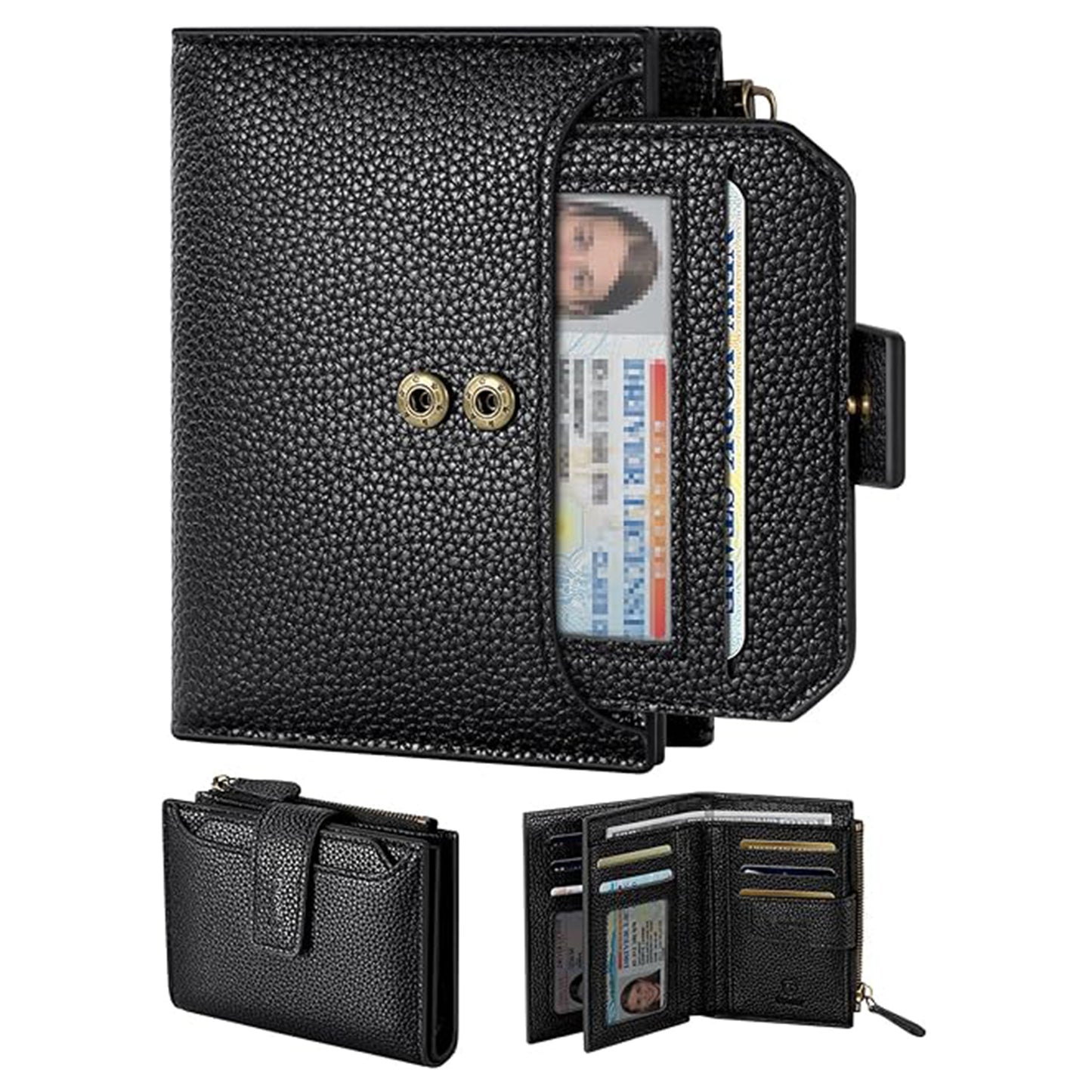 Retro multi-functional leather wallet, RFID anti-theft foldable card holder with zipper and clasp women's wallet