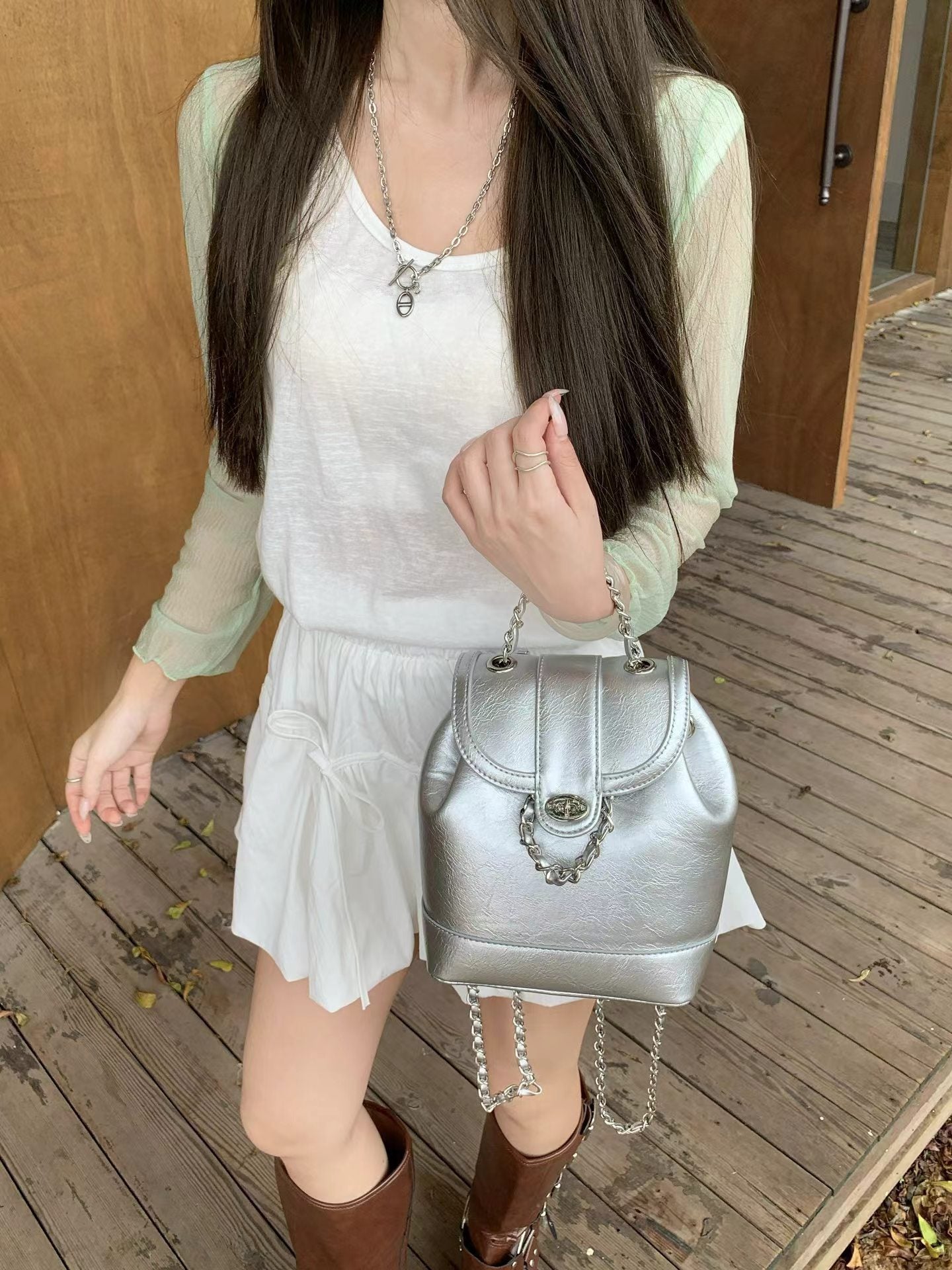 Mini Size Metallic Vegan Leather Multi-function Women Backpack