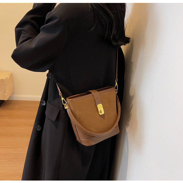 Medium Size Women Bucket Handbag with Detachable Long Strap