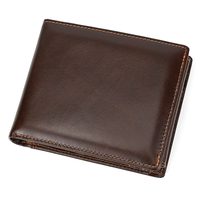 Vintage Crazy Horse Leather Trifold Wallet For Men