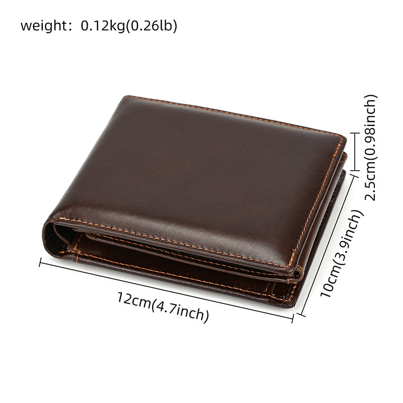 Vintage Crazy Horse Leather Trifold Wallet For Men