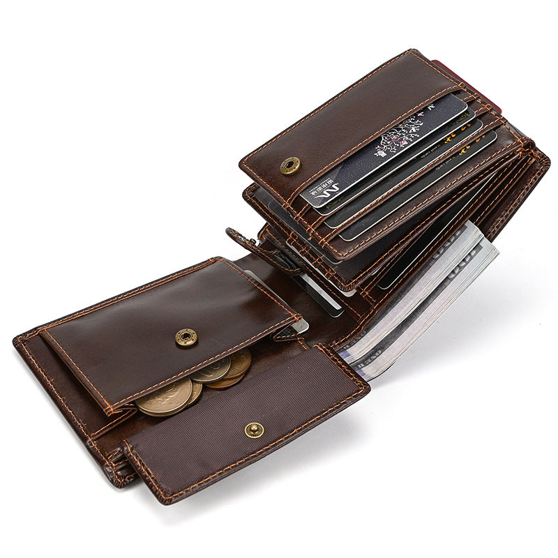 Vintage Crazy Horse Leather Trifold Wallet For Men
