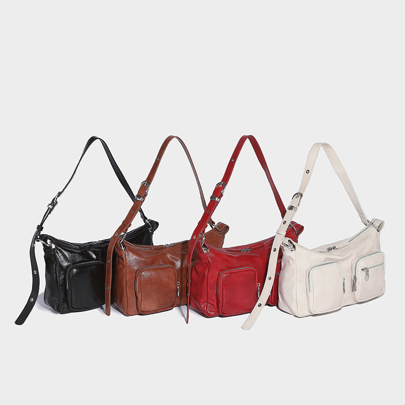 Black color lady shoulder bag with adjustable strap