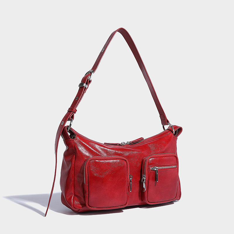 Black color lady shoulder bag with adjustable strap