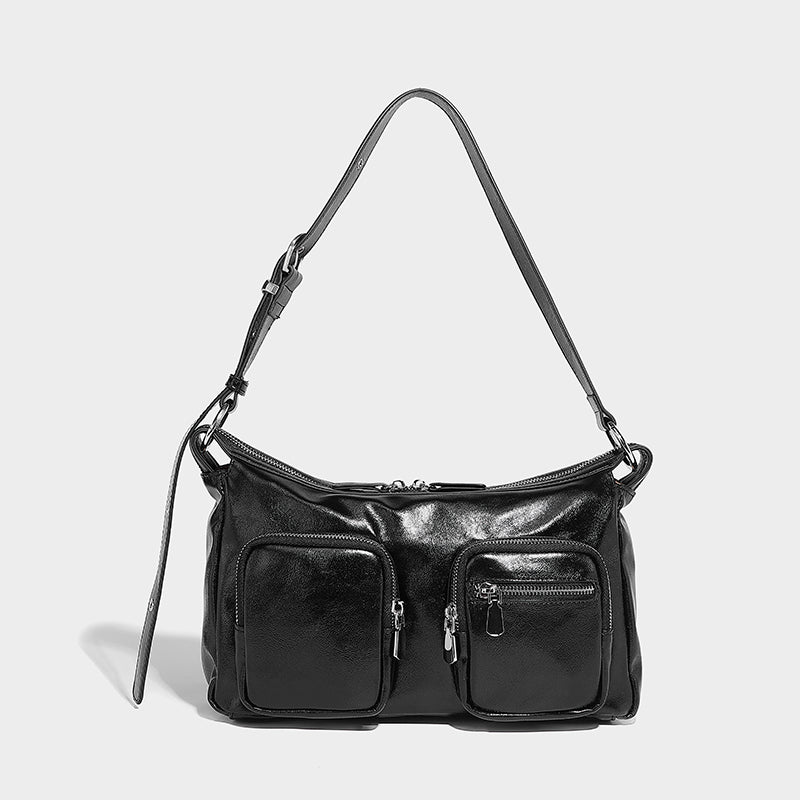 Black color lady shoulder bag with adjustable strap