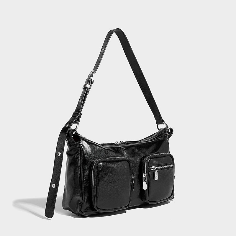 Black color lady shoulder bag with adjustable strap