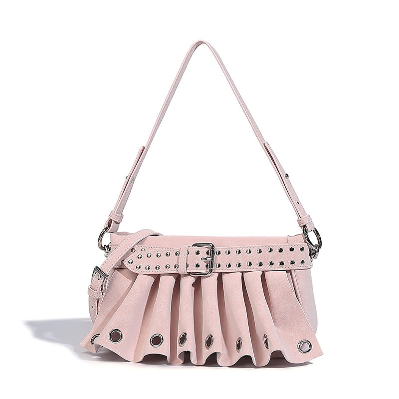 Niche pleated bag women's 2025 new fashion versatile crossbody retro shoulder bag