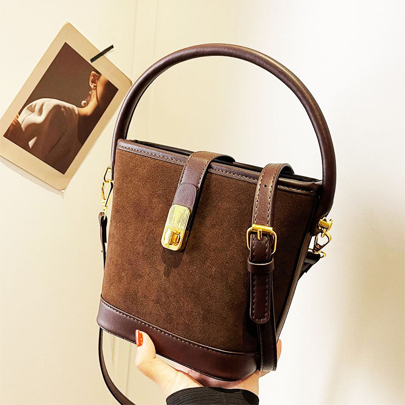 Medium Size Women Bucket Handbag with Detachable Long Strap