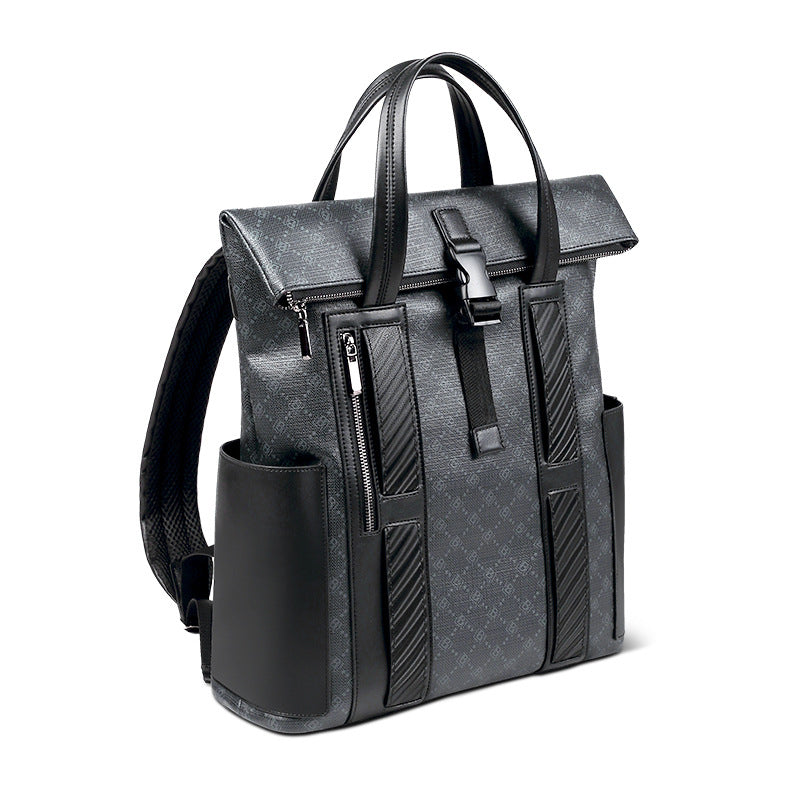 Full printing cowhide grain leather men's backpack