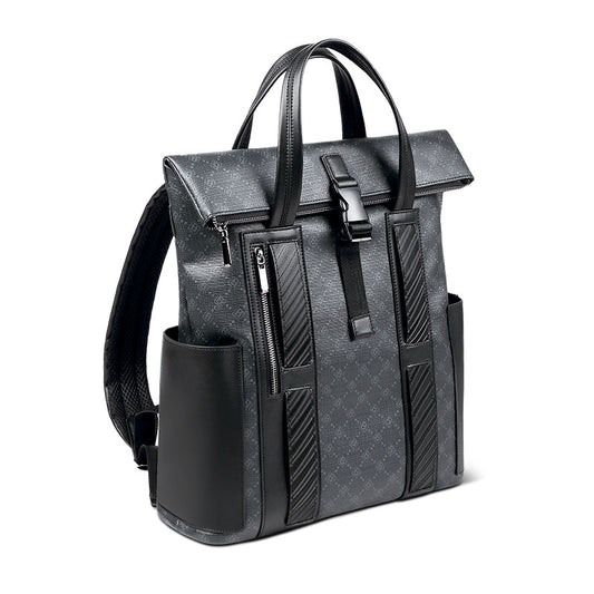 Full printing cowhide grain leather men's backpack