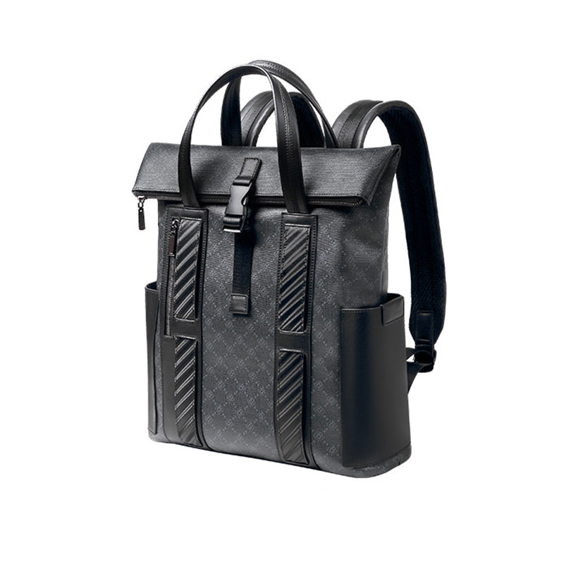 Full printing cowhide grain leather men's backpack