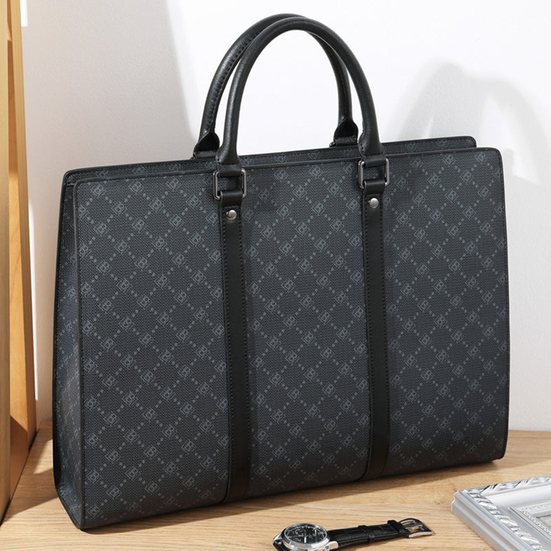Full printing pattern cow hide leather men's briefcase with detachable long strap
