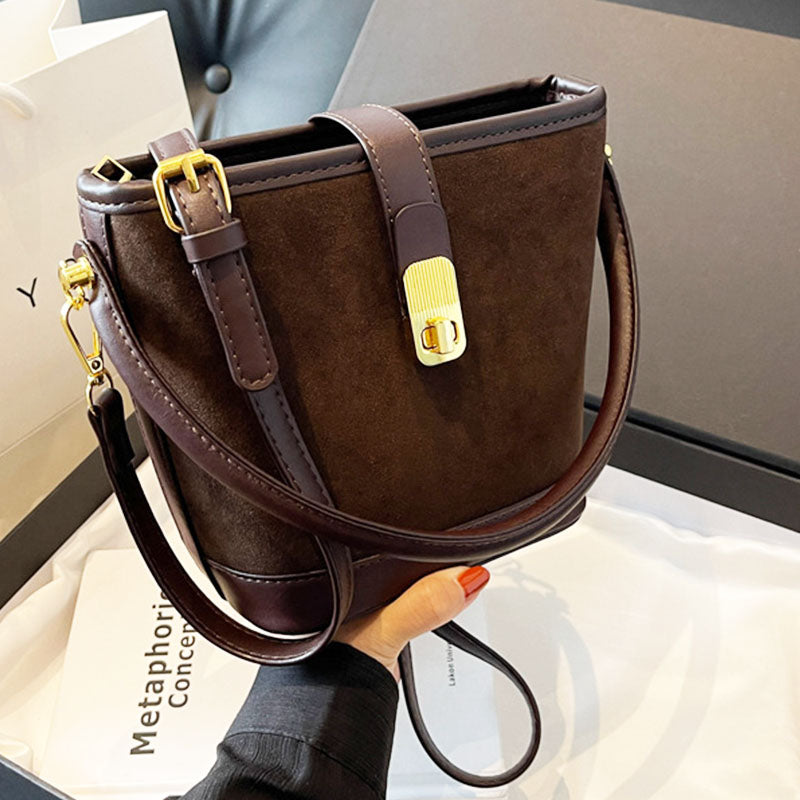 Medium Size Women Bucket Handbag with Detachable Long Strap