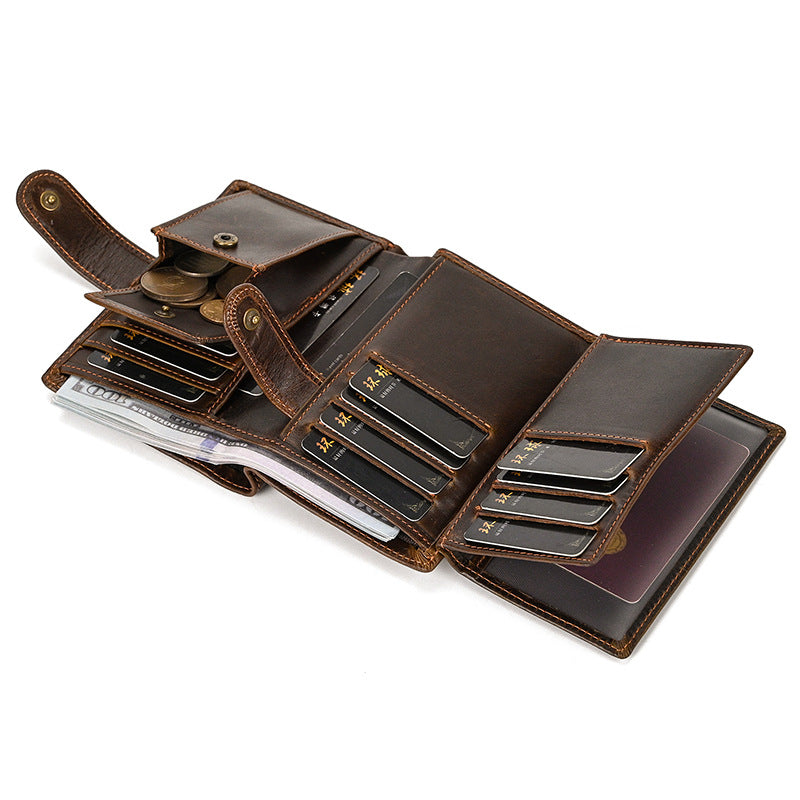 Vintage Crazy Horse Leather Multi‑Function Men Wallet
