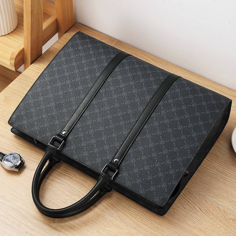 Full printing pattern cow hide leather men's briefcase with detachable long strap