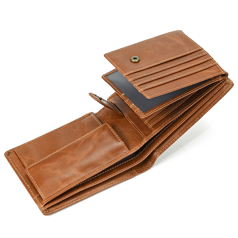 Vintage Crazy Horse Leather Trifold Wallet For Men
