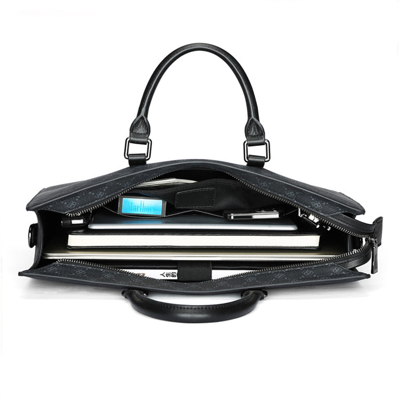 Full printing pattern cow hide leather men's briefcase with detachable long strap