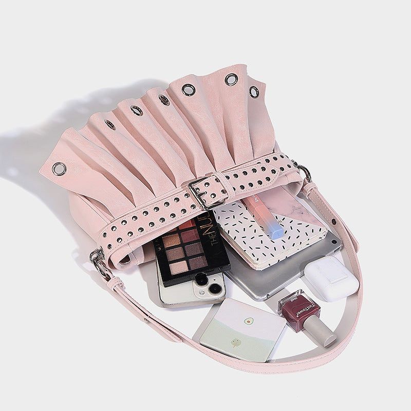 Niche pleated bag women's 2025 new fashion versatile crossbody retro shoulder bag