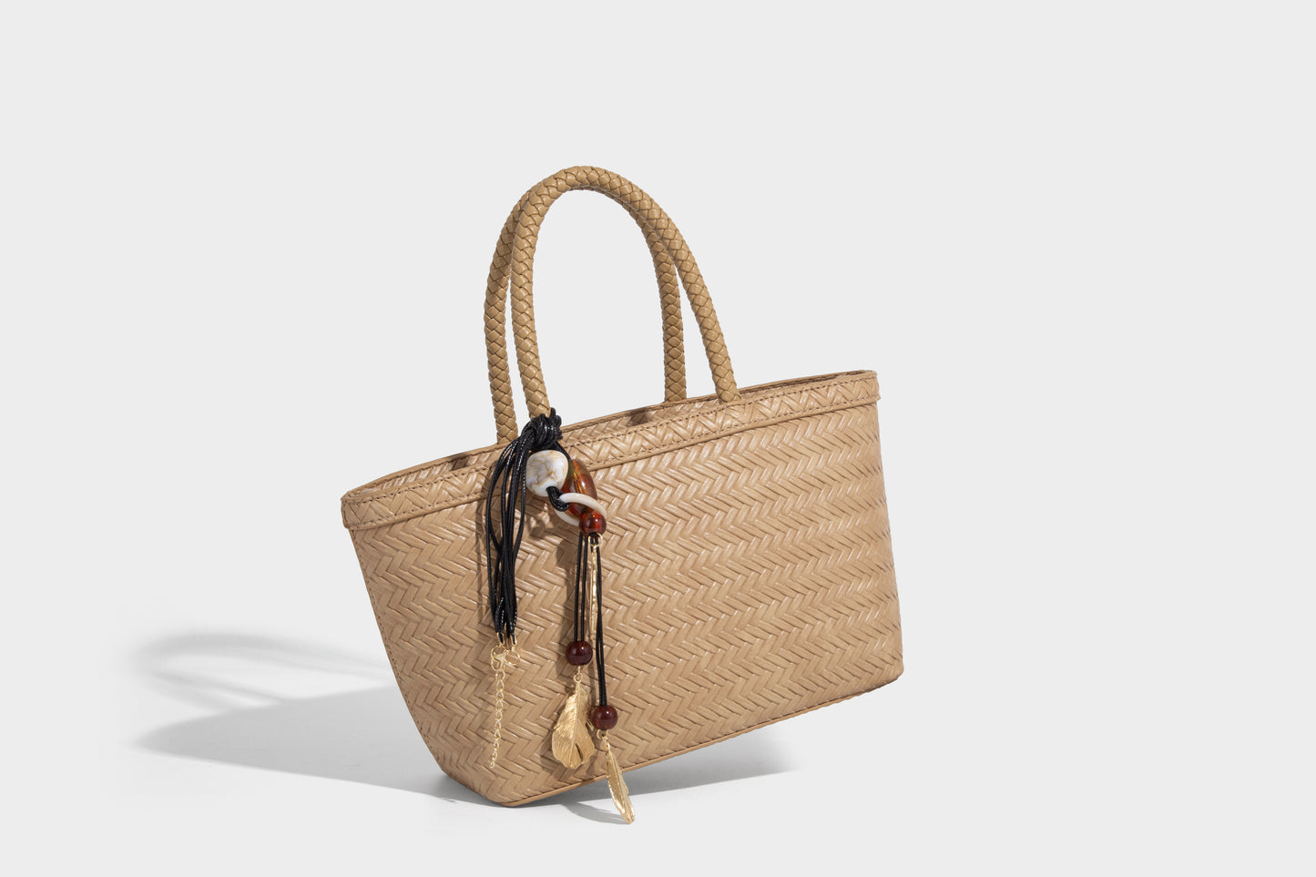 Woven design vegan leather luxury women's handbag