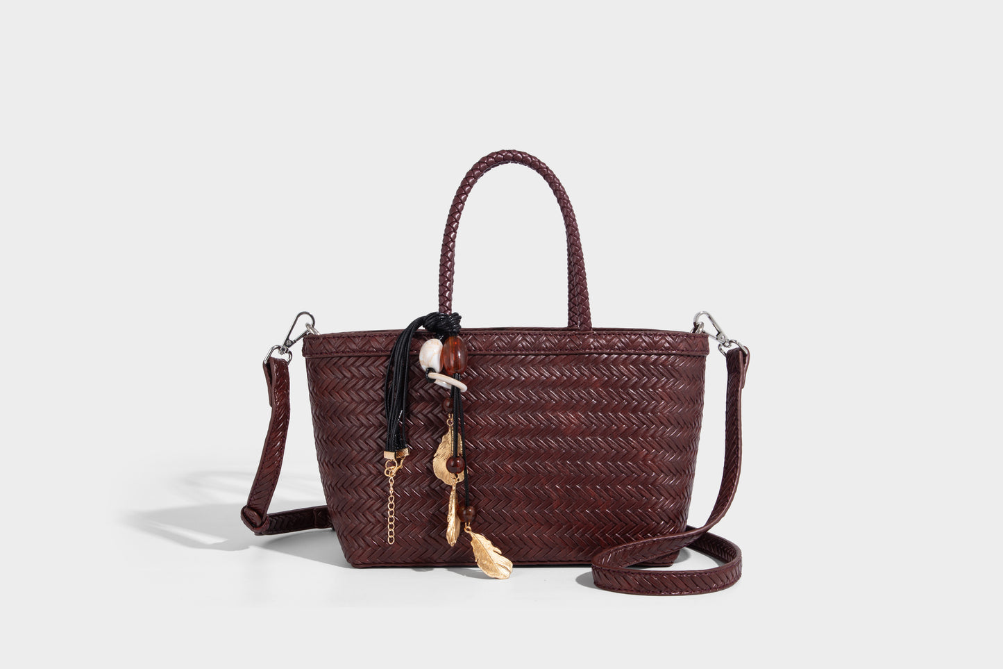 Woven design vegan leather luxury women's handbag