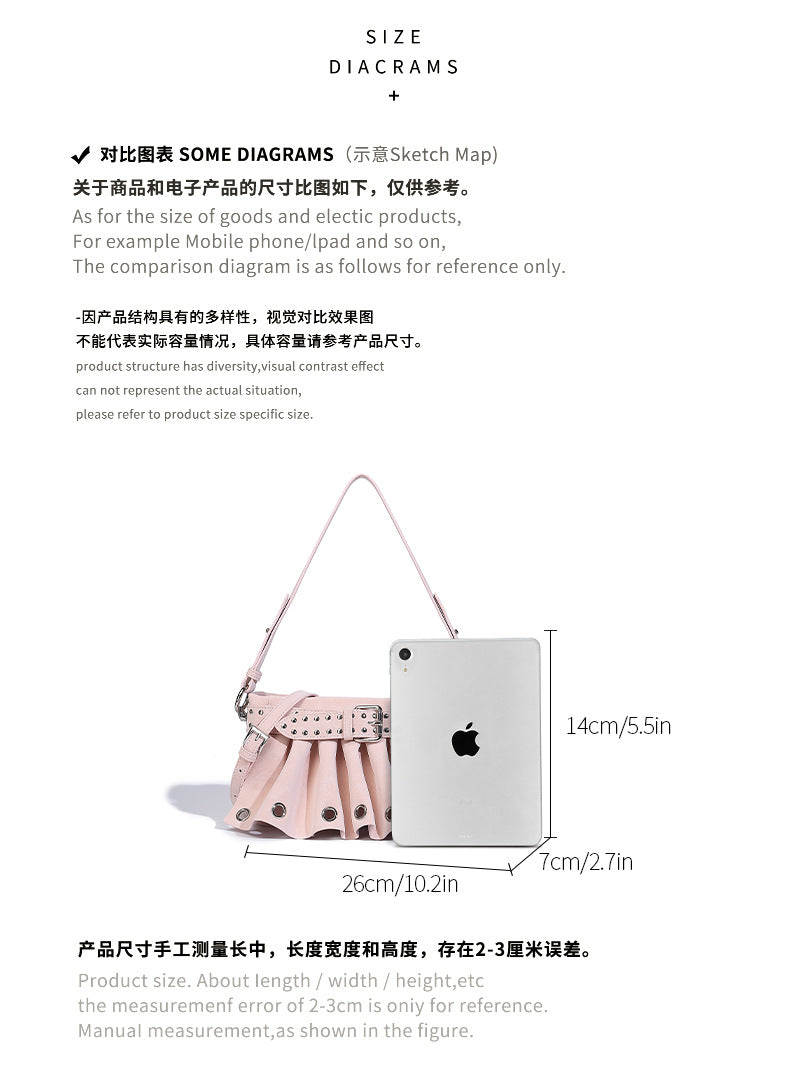 Niche pleated bag women's 2025 new fashion versatile crossbody retro shoulder bag