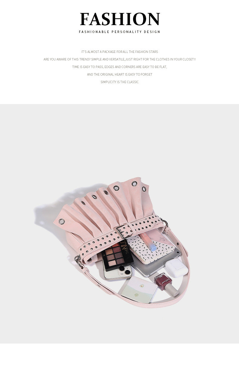 Niche pleated bag women's 2025 new fashion versatile crossbody retro shoulder bag