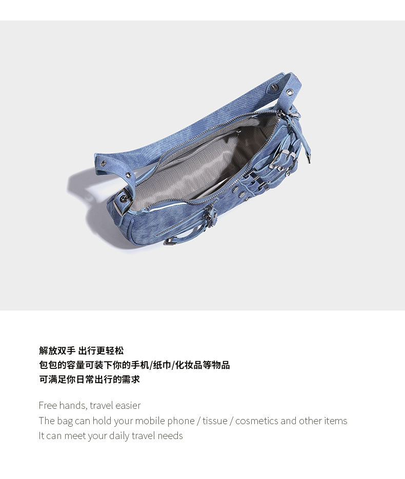 Punk Stud Design Large Capacity Women Underarm Shoulder Bag