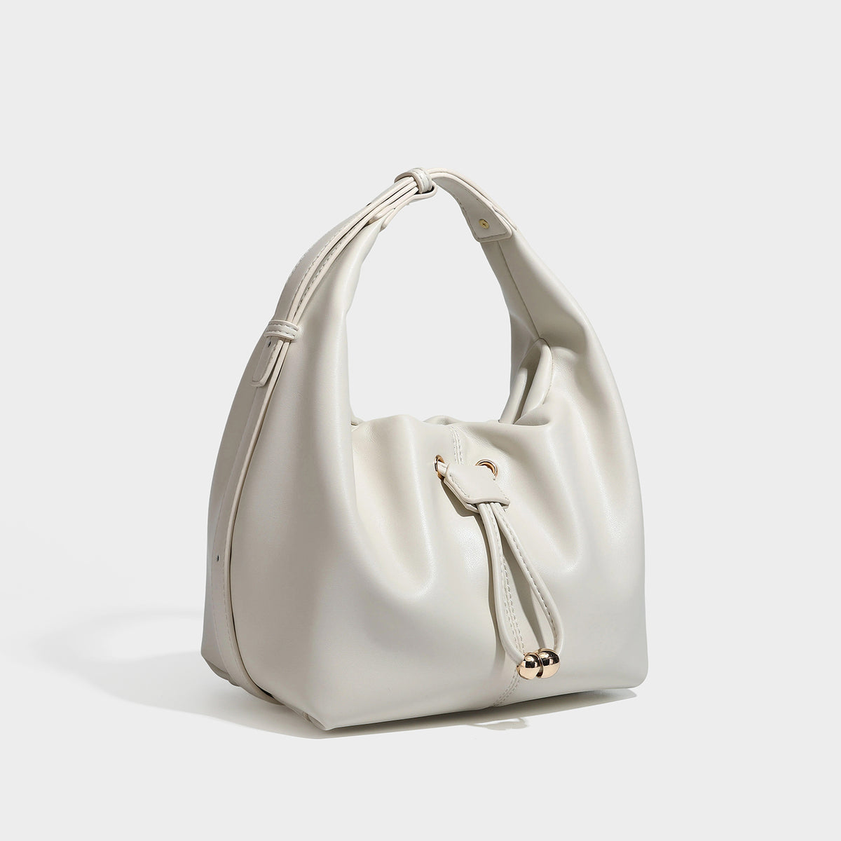 Black Drawstring Ruched Hobo Bag
