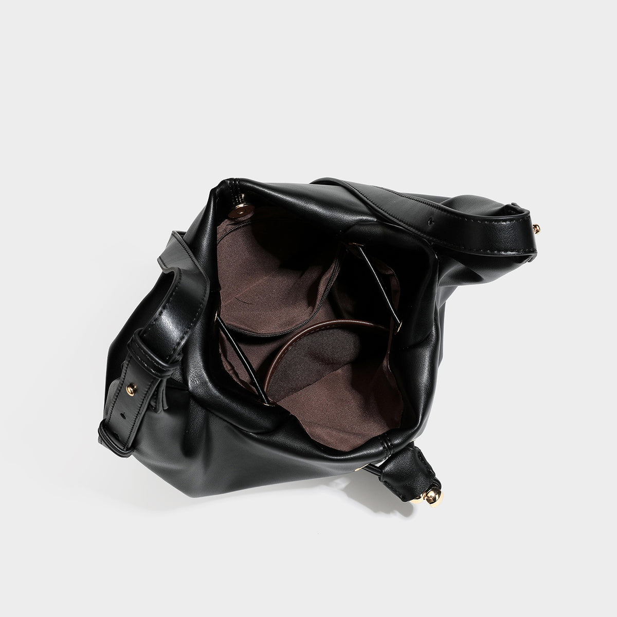 Black Drawstring Ruched Hobo Bag