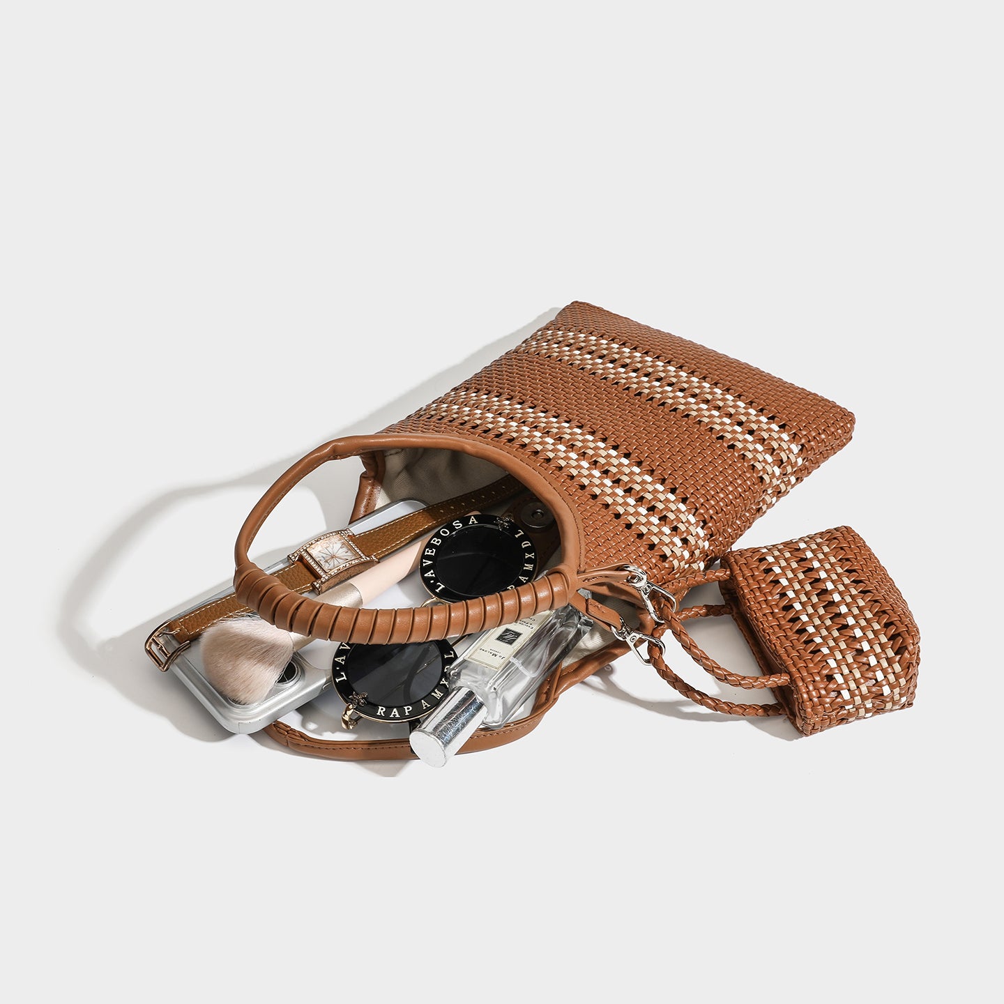 Trendy niche woven phone bag versatile hollow shoulder bag