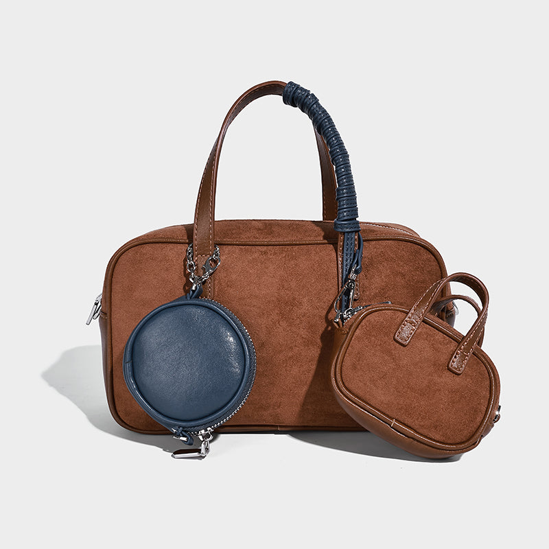 Ladies Casual Popular Faux Suede Women's Handbag with Small Pouch