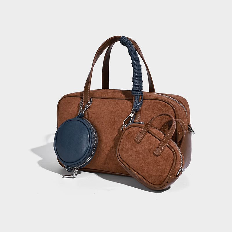 Ladies Casual Popular Faux Suede Women's Handbag with Small Pouch
