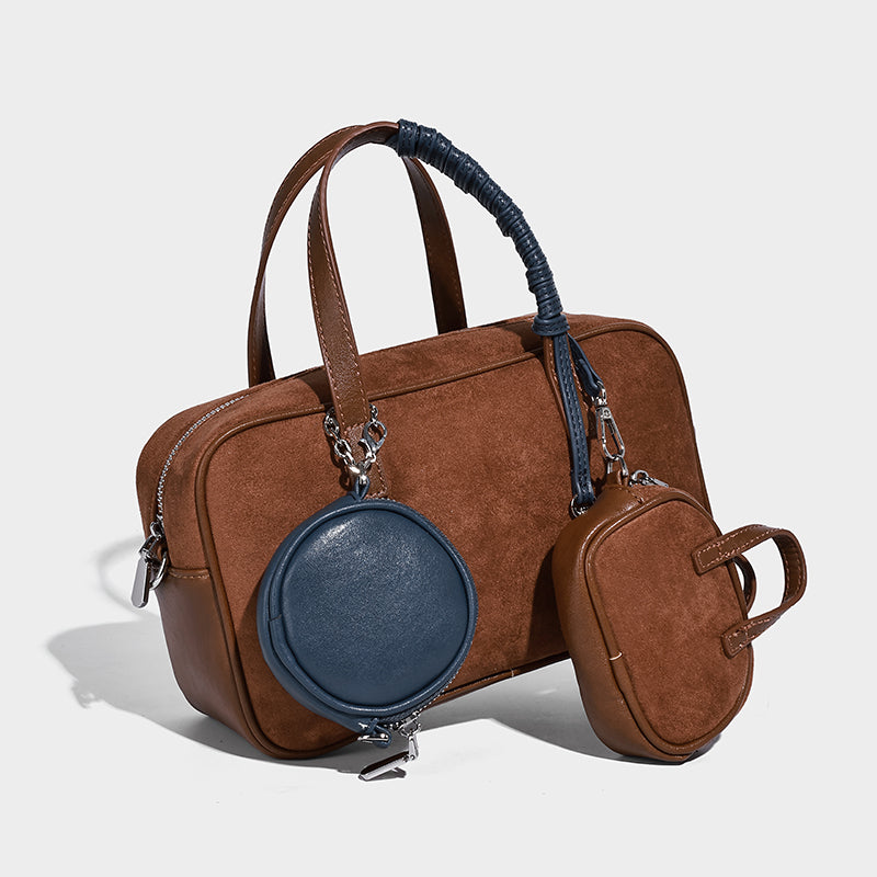 Ladies Casual Popular Faux Suede Women's Handbag with Small Pouch