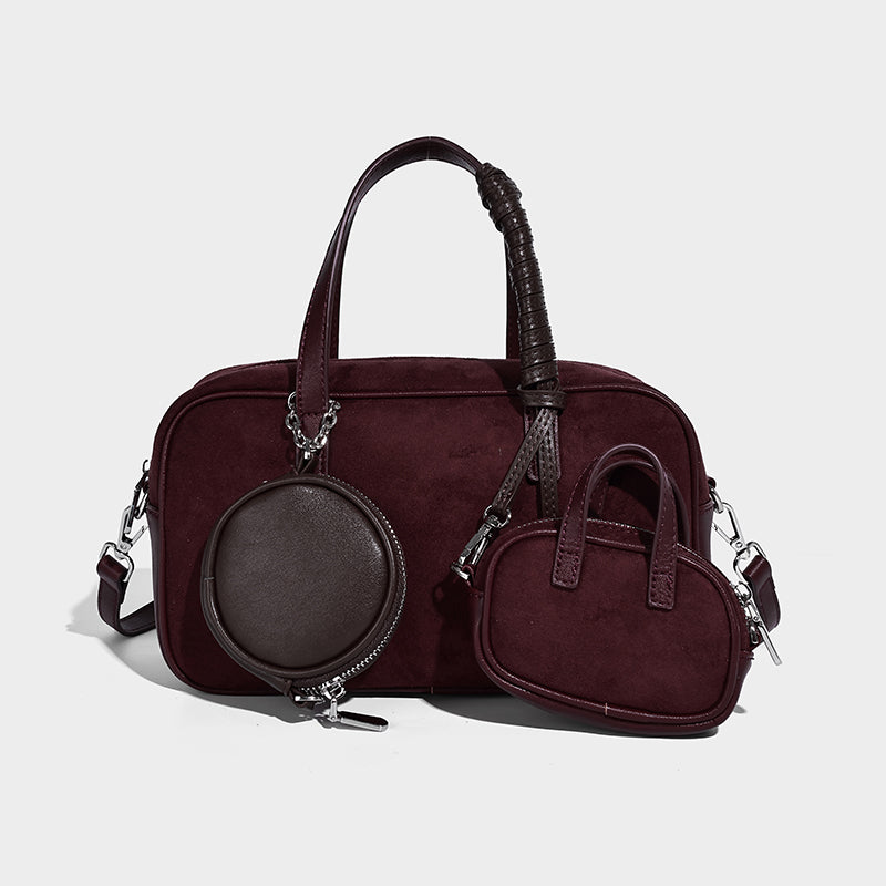 Ladies Casual Popular Faux Suede Women's Handbag with Small Pouch