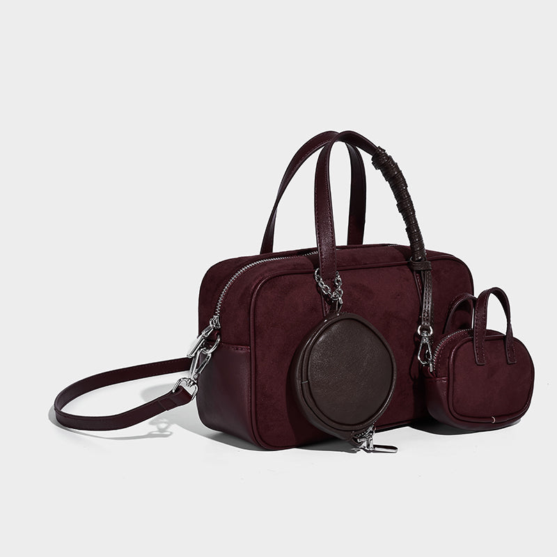 Ladies Casual Popular Faux Suede Women's Handbag with Small Pouch