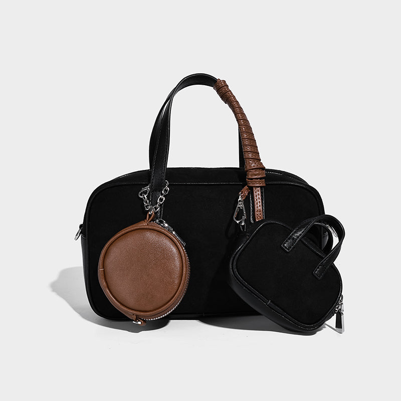 Ladies Casual Popular Faux Suede Women's Handbag with Small Pouch