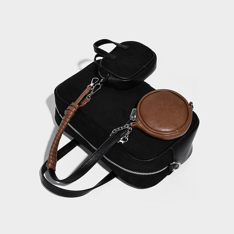 Ladies Casual Popular Faux Suede Women's Handbag with Small Pouch