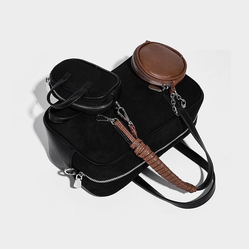 Ladies Casual Popular Faux Suede Women's Handbag with Small Pouch