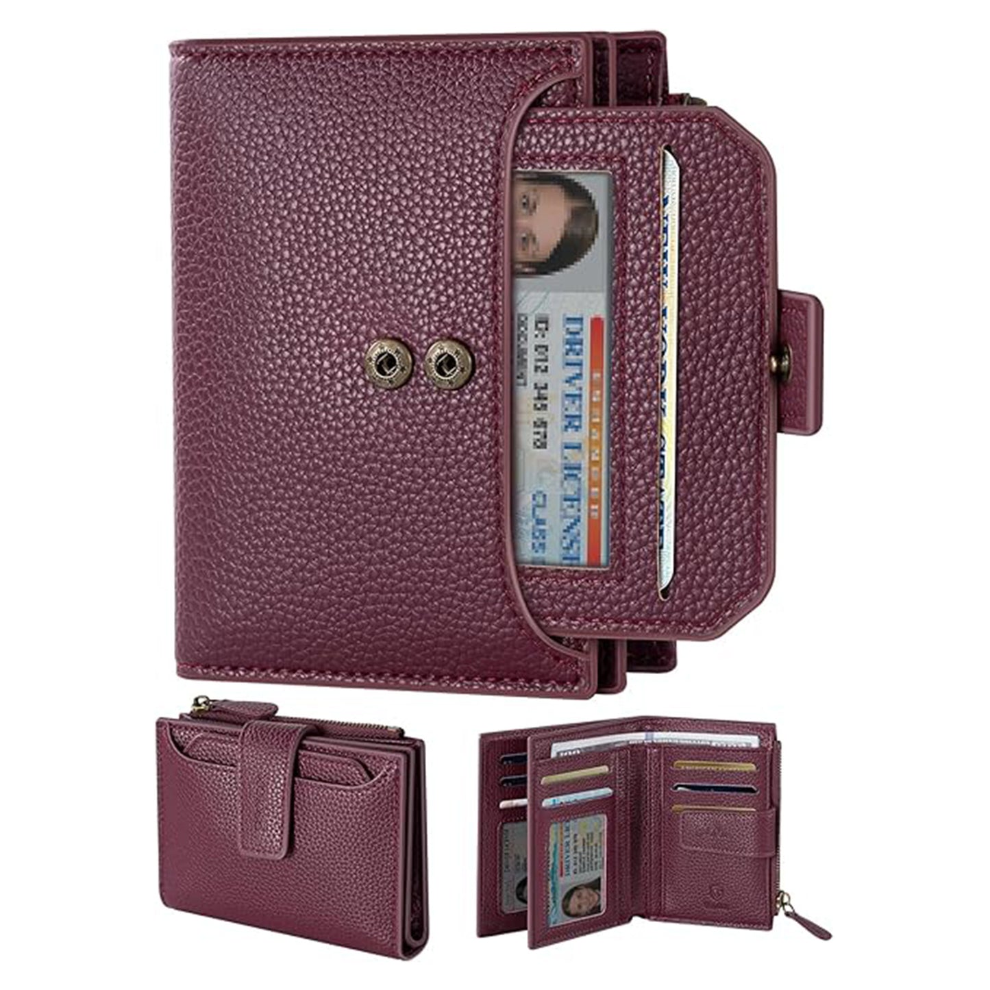 Retro multi-functional leather wallet， RFID anti-theft foldable card holder with zipper and clasp women's wallet