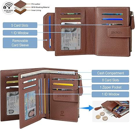 Retro multi-functional leather wallet， RFID anti-theft foldable card holder with zipper and clasp women's wallet