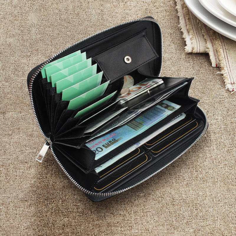 Long men's wallet business real leather wallet portable multifunctional accordion zipper bag