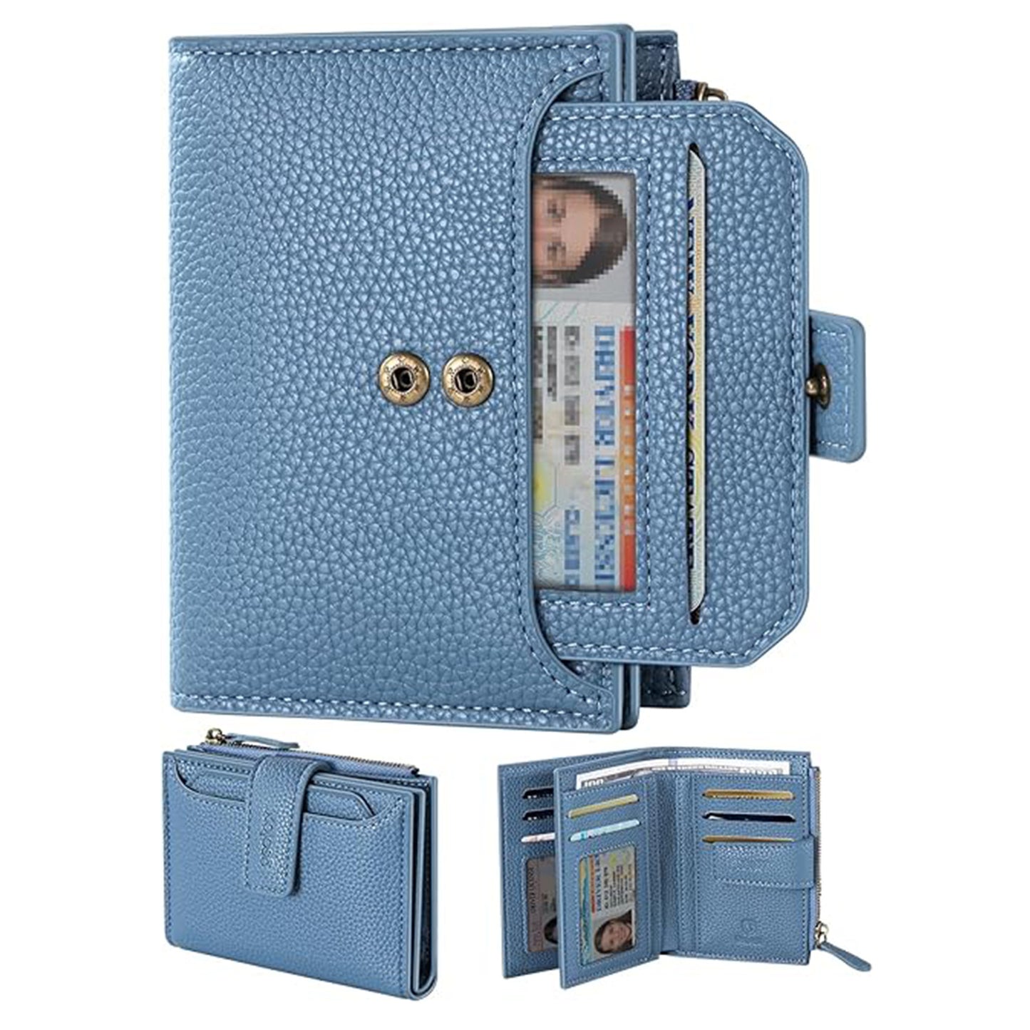 Retro multi-functional leather wallet， RFID anti-theft foldable card holder with zipper and clasp women's wallet