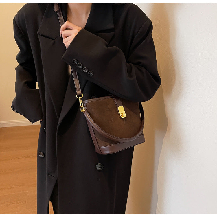 Medium Size Women Bucket Handbag with Detachable Long Strap