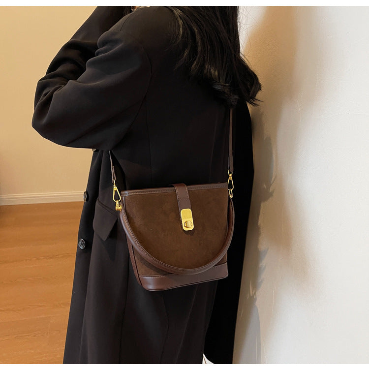 Medium Size Women Bucket Handbag with Detachable Long Strap