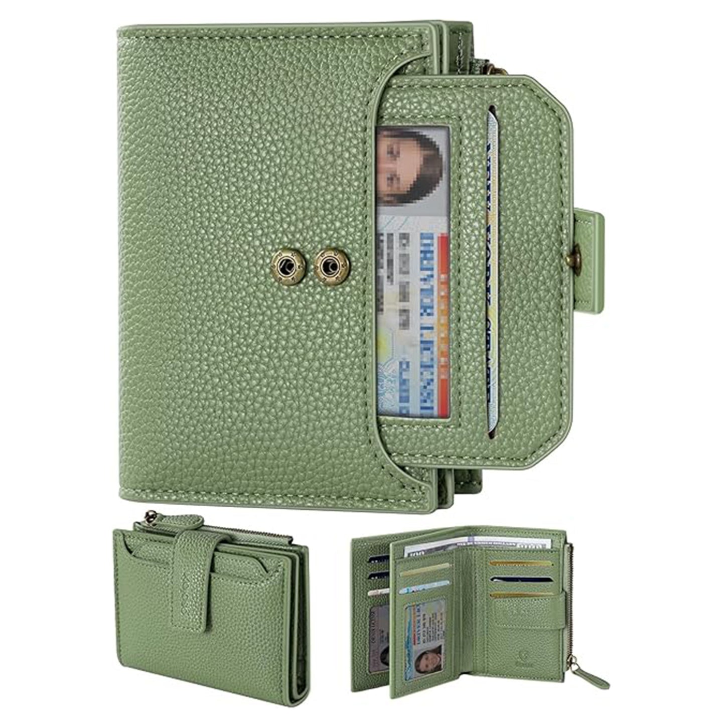 Retro multi-functional leather wallet， RFID anti-theft foldable card holder with zipper and clasp women's wallet